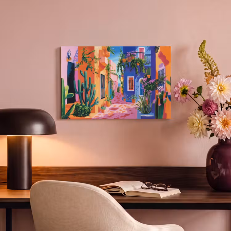 Canvas schilderij - Geel - Blauw - Oranje - Huis — 4
