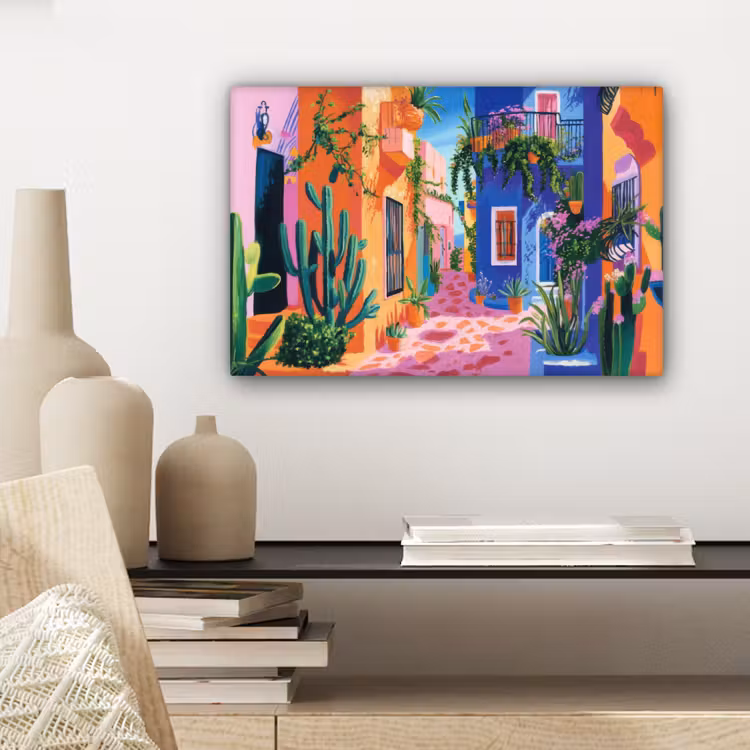 Canvas schilderij - Geel - Blauw - Oranje - Huis — 5