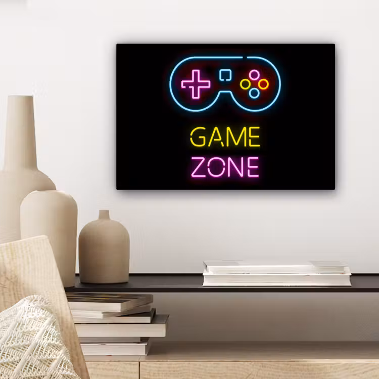 Canvas schilderij - Controller - Game - Neon - Zwart - Quotes - Game zone — 5