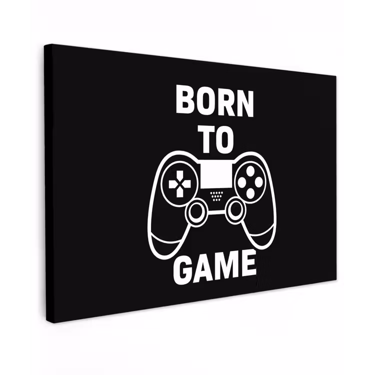 Canvas schilderij - Gamen - Quotes - Controller - Born to game - Zwart - Wit — 1