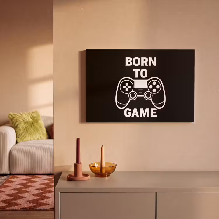 Canvas schilderij - Gamen - Quotes - Controller - Born to game - Zwart - Wit — 2