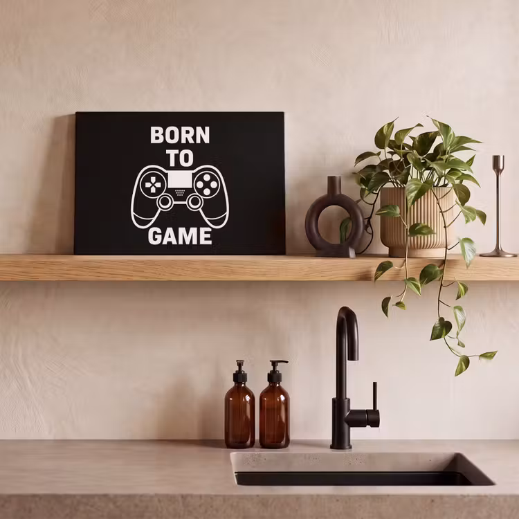 Canvas schilderij - Gamen - Quotes - Controller - Born to game - Zwart - Wit — 3