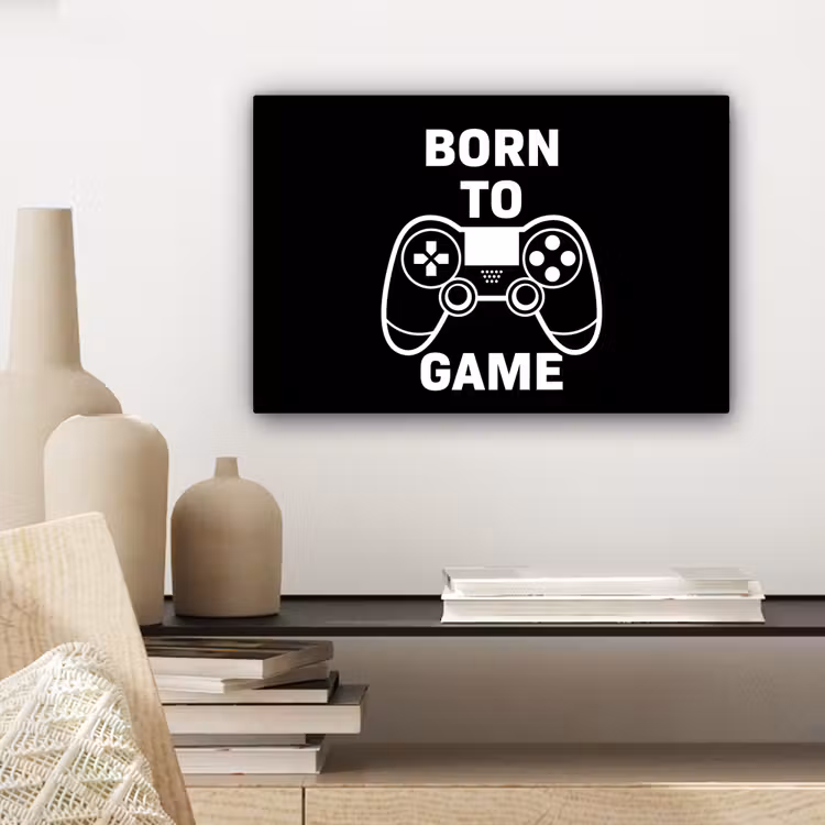Canvas schilderij - Gamen - Quotes - Controller - Born to game - Zwart - Wit — 5