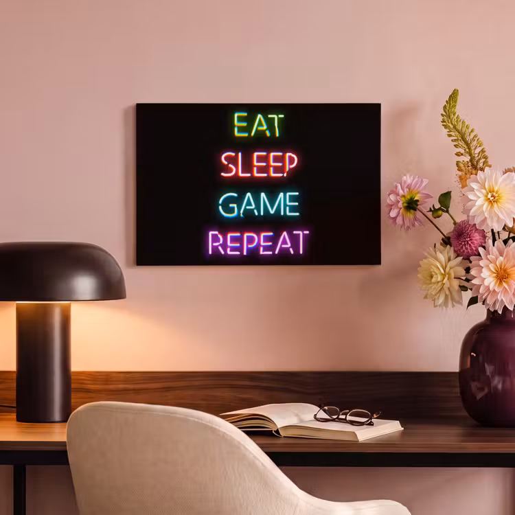 Canvas schilderij - Gaming - Led - Quote - Eat sleep game repeat - Gamen — 4