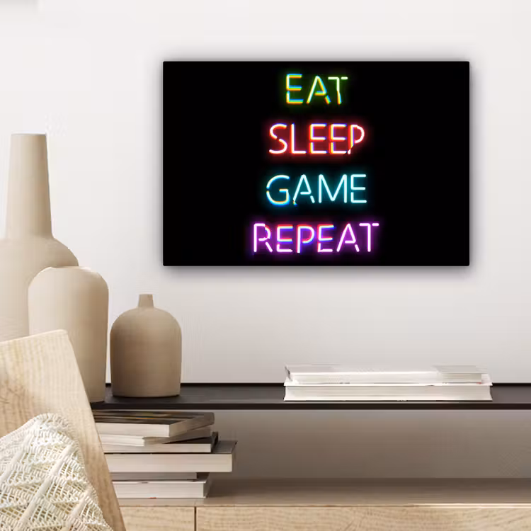 Canvas schilderij - Gaming - Led - Quote - Eat sleep game repeat - Gamen — 5