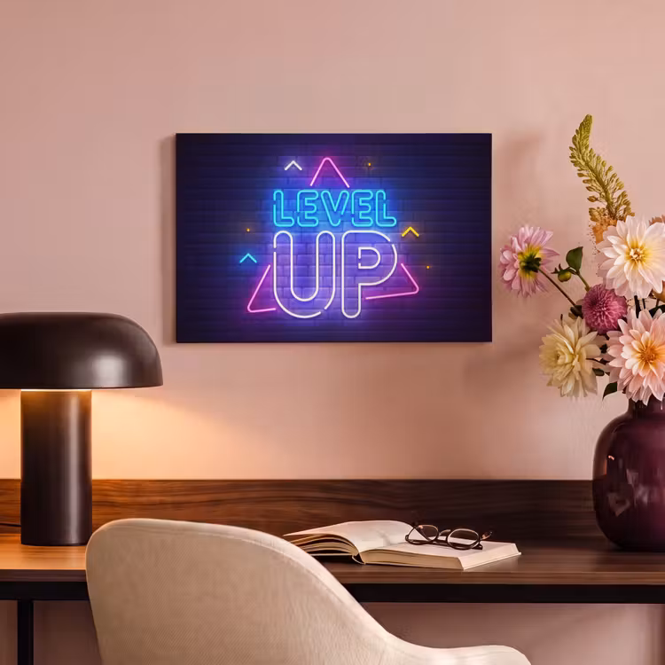Canvas schilderij - Gaming - Neon - Level Up - Quotes - Gamen — 4