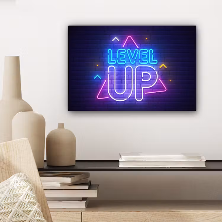 Canvas schilderij - Gaming - Neon - Level Up - Quotes - Gamen — 5