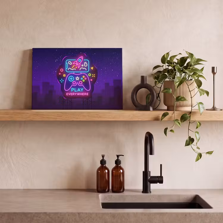 Canvas schilderij - Gaming - Neon - Play - Blauw - Nacht - Controller — 3