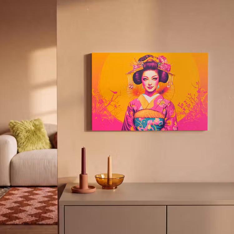 Canvas schilderij - Bloemen - Vrouw - Kimono - Roze — 2