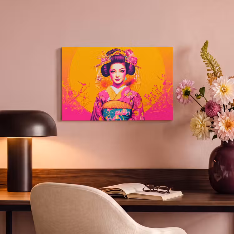 Canvas schilderij - Bloemen - Vrouw - Kimono - Roze — 4