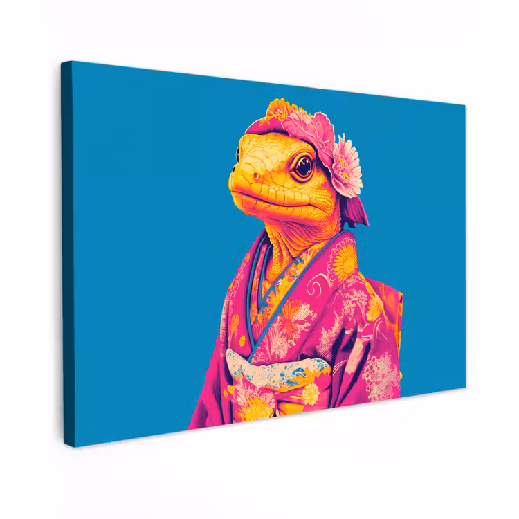 Canvas schilderij - Bloemenkrans - Hagedis - Kimono - Paars — 1