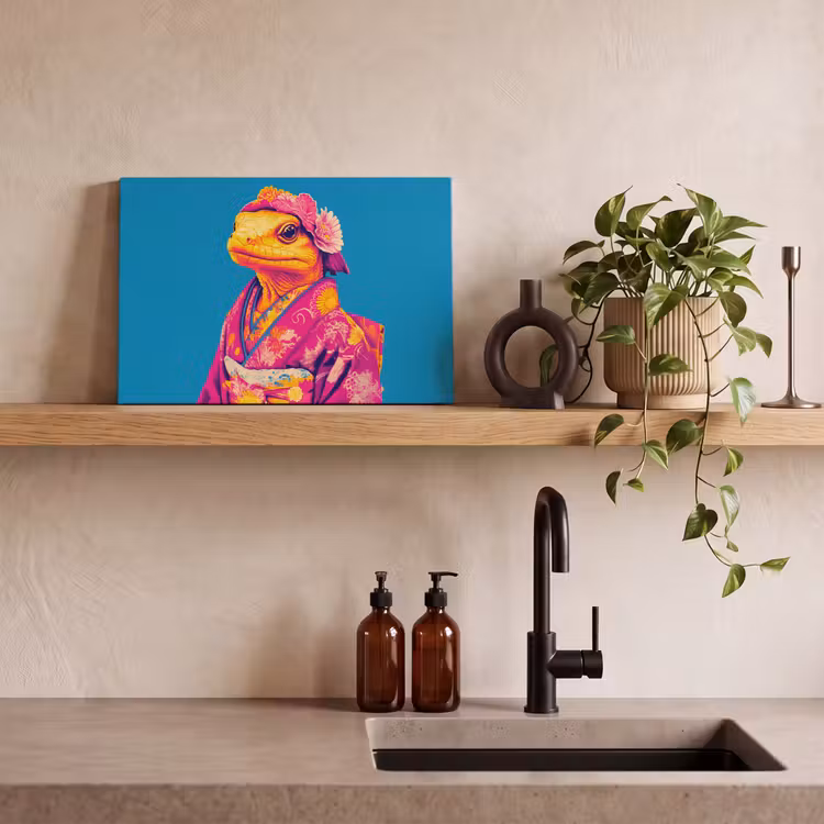 Canvas schilderij - Bloemenkrans - Hagedis - Kimono - Paars — 3