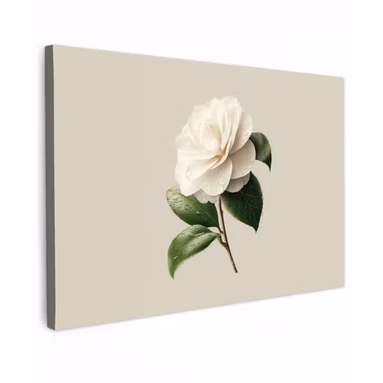 Canvas schilderij - Cameliabloem - Wit - Groen — 1
