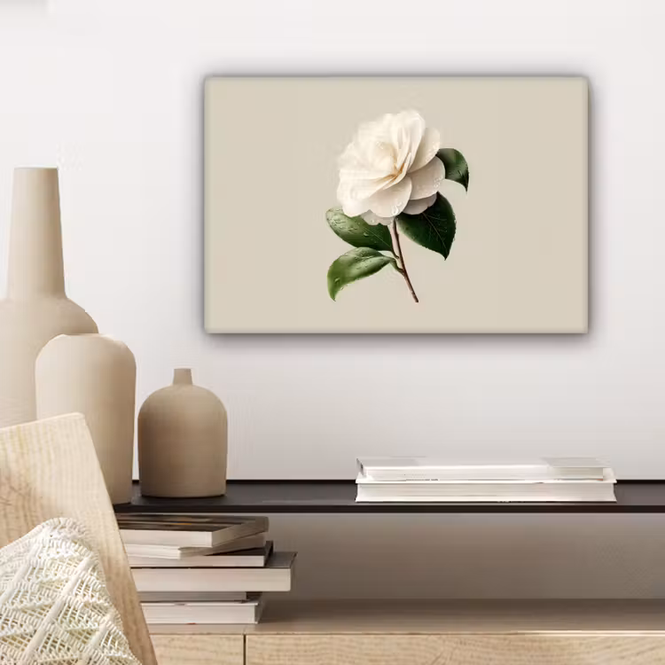 Canvas schilderij - Cameliabloem - Wit - Groen — 5