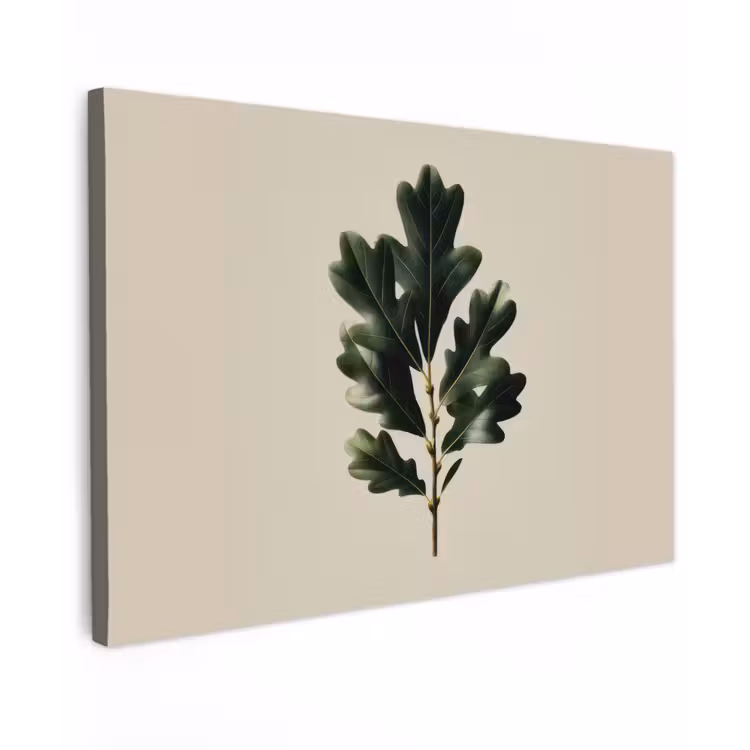 Canvas schilderij - Eikenbladeren - Beige - Groen - Golvende randen — 1