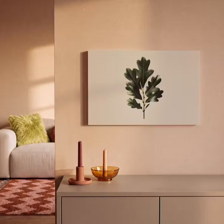 Canvas schilderij - Eikenbladeren - Beige - Groen - Golvende randen — 2