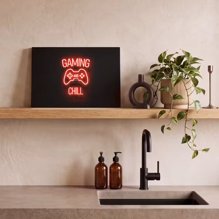 Canvas schilderij - Gaming - Quotes - Gaming and chill - Neon - Rood — 3