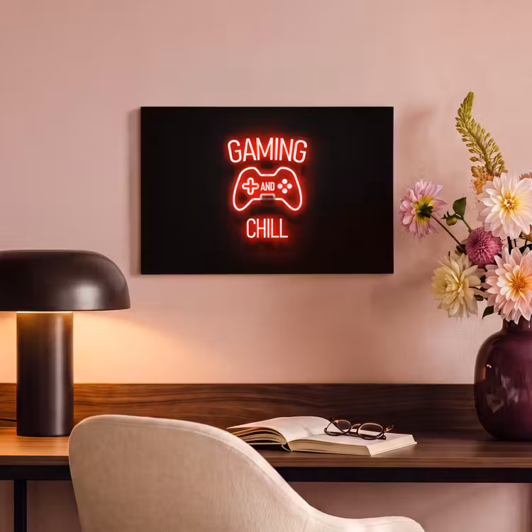 Canvas schilderij - Gaming - Quotes - Gaming and chill - Neon - Rood — 4