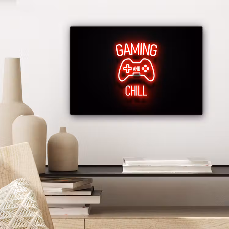 Canvas schilderij - Gaming - Quotes - Gaming and chill - Neon - Rood — 5