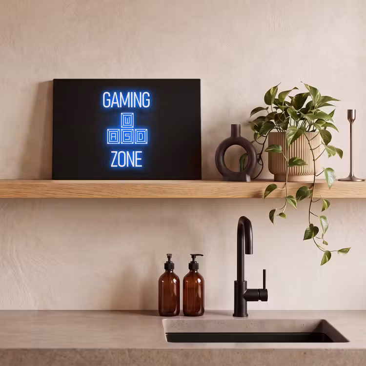 Canvas schilderij - Gaming - Tekst - Gaming zone - Neon - Blauw — 3