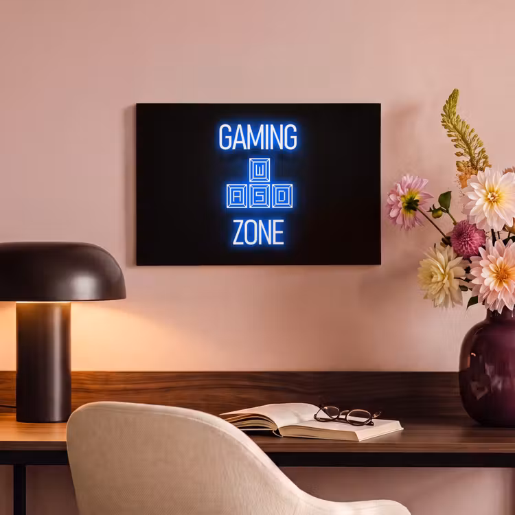 Canvas schilderij - Gaming - Tekst - Gaming zone - Neon - Blauw — 4