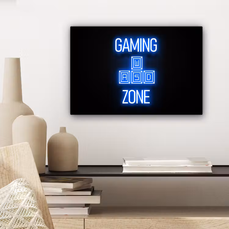Canvas schilderij - Gaming - Tekst - Gaming zone - Neon - Blauw — 5