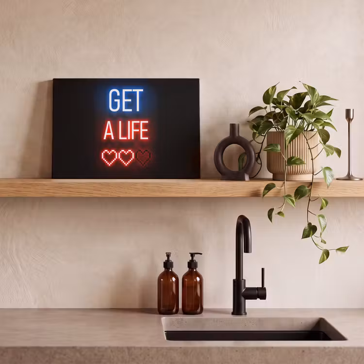 Canvas schilderij - Gaming - Tekst - Get a life - Neon - Zwart — 3