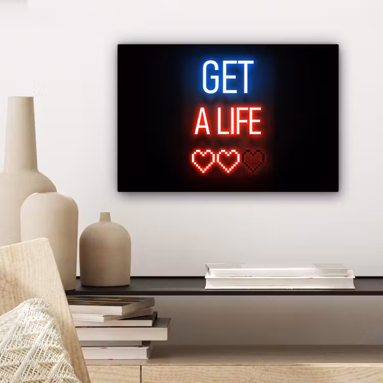 Canvas schilderij - Gaming - Tekst - Get a life - Neon - Zwart — 5