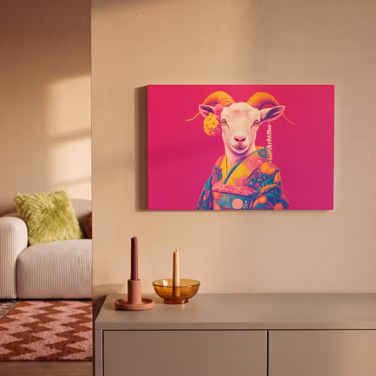 Canvas schilderij - Geit - Hoorns - Kimono - Kleurrijk — 2