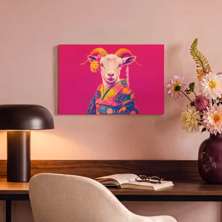 Canvas schilderij - Geit - Hoorns - Kimono - Kleurrijk — 4
