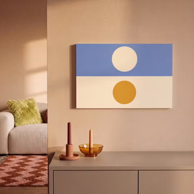 Canvas schilderij - Cirkels - Symmetrisch - Wit - Blauw- Geel — 2