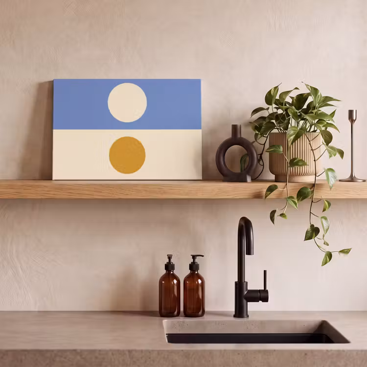 Canvas schilderij - Cirkels - Symmetrisch - Wit - Blauw- Geel — 3