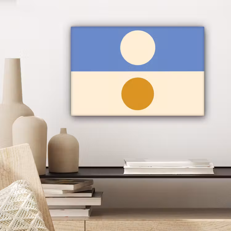 Canvas schilderij - Cirkels - Symmetrisch - Wit - Blauw- Geel — 5
