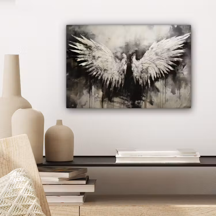 Canvas schilderij - Engel - Vleugels - Zwart - Wit — 5