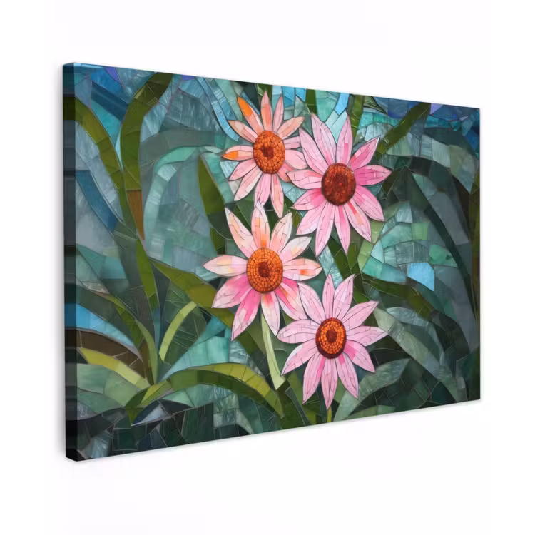 Canvas schilderij - Bloemen - Roze - Glasmozaïek — 1