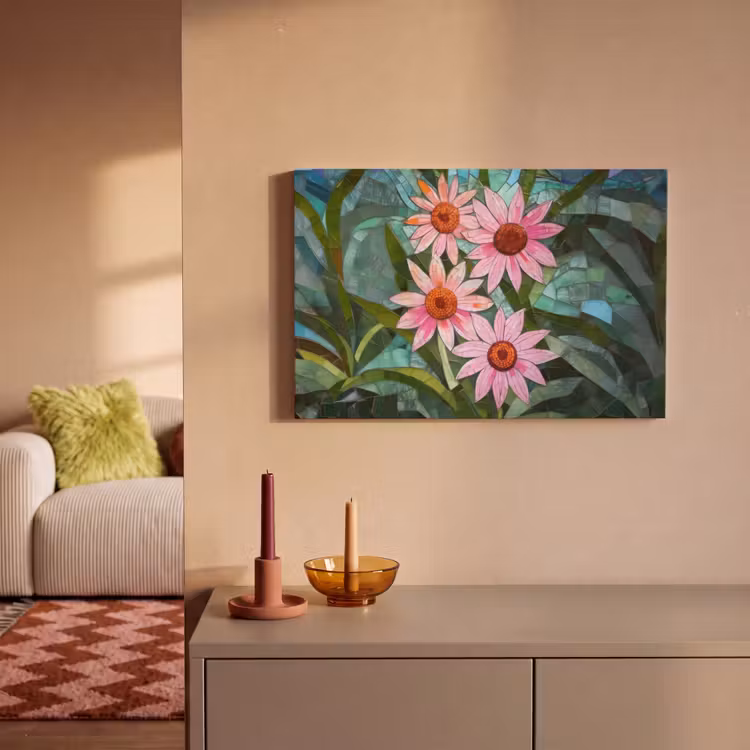 Canvas schilderij - Bloemen - Roze - Glasmozaïek — 2