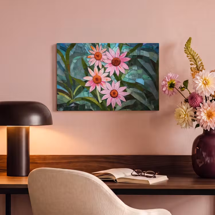 Canvas schilderij - Bloemen - Roze - Glasmozaïek — 4