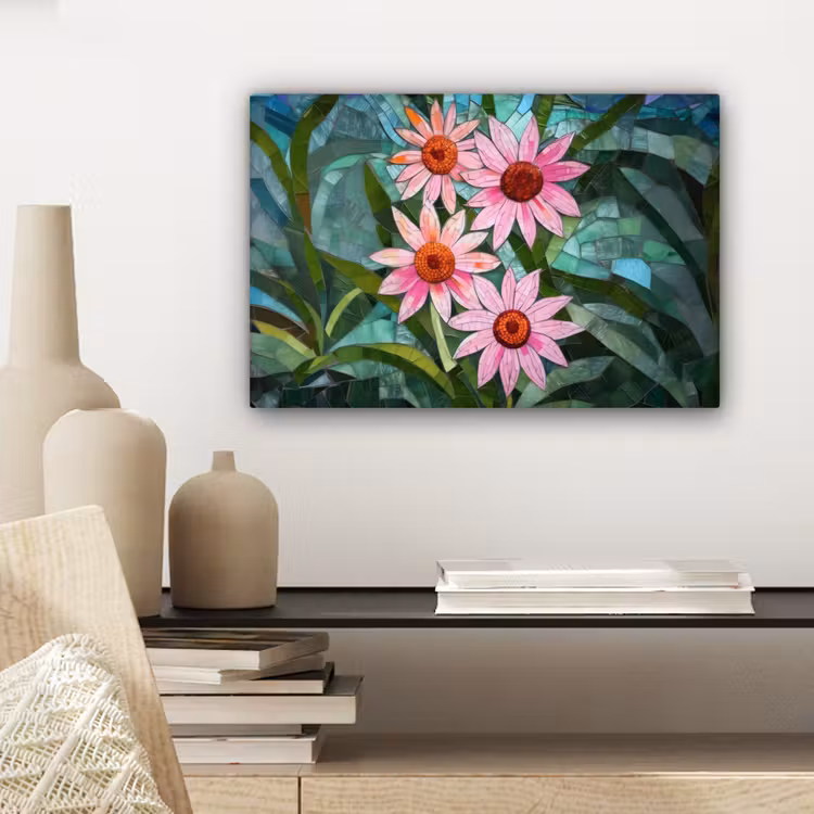 Canvas schilderij - Bloemen - Roze - Glasmozaïek — 5
