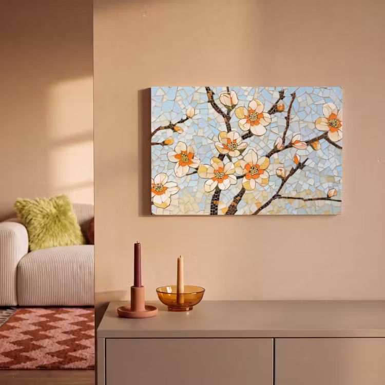 Canvas schilderij - Bloesems - Wit - Mozaïek - Tak — 2