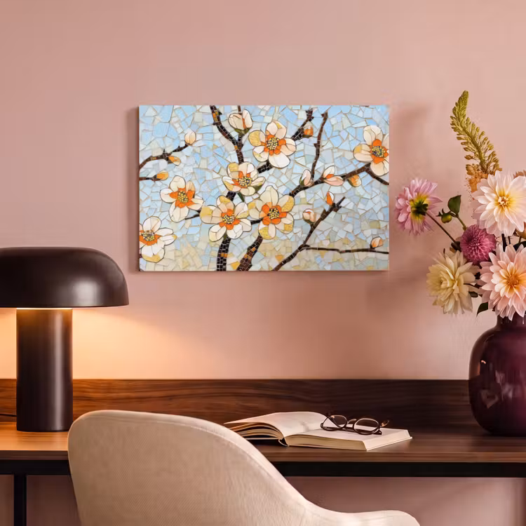 Canvas schilderij - Bloesems - Wit - Mozaïek - Tak — 4