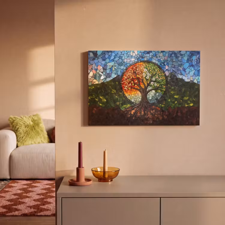 Canvas schilderij - Boom - Seizoenen - Mozaïek - Bergen — 2