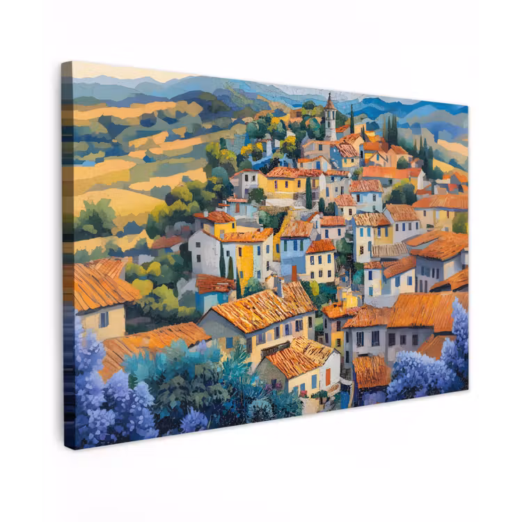 Canvas schilderij - Dorp - Heuvels - Landschap - Bomen — 1
