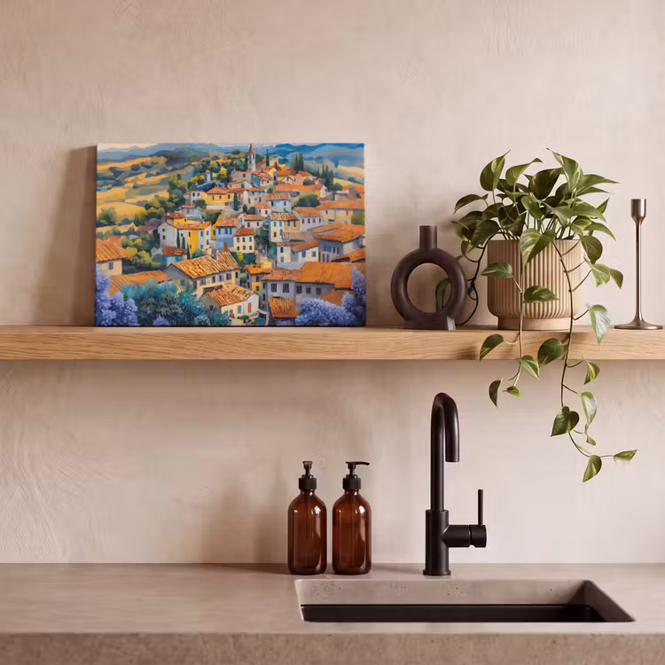 Canvas schilderij - Dorp - Heuvels - Landschap - Bomen — 3