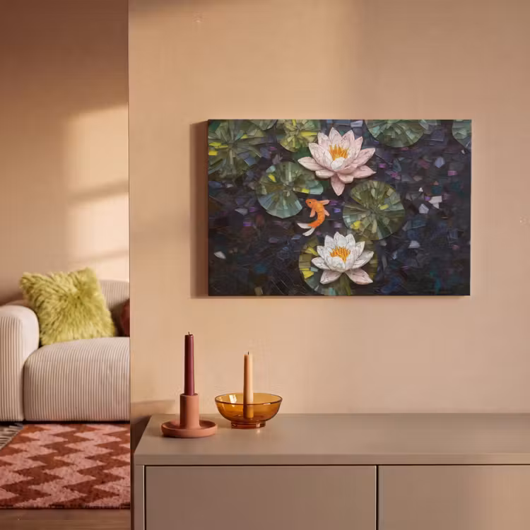 Canvas schilderij - Glasstukjes - Leliebladeren - Vis - Oranje — 2