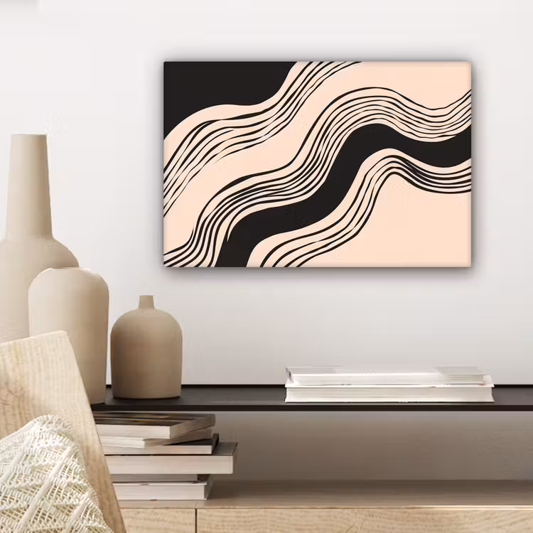 Canvas schilderij - Golven - Zwart - Zandkleur — 5