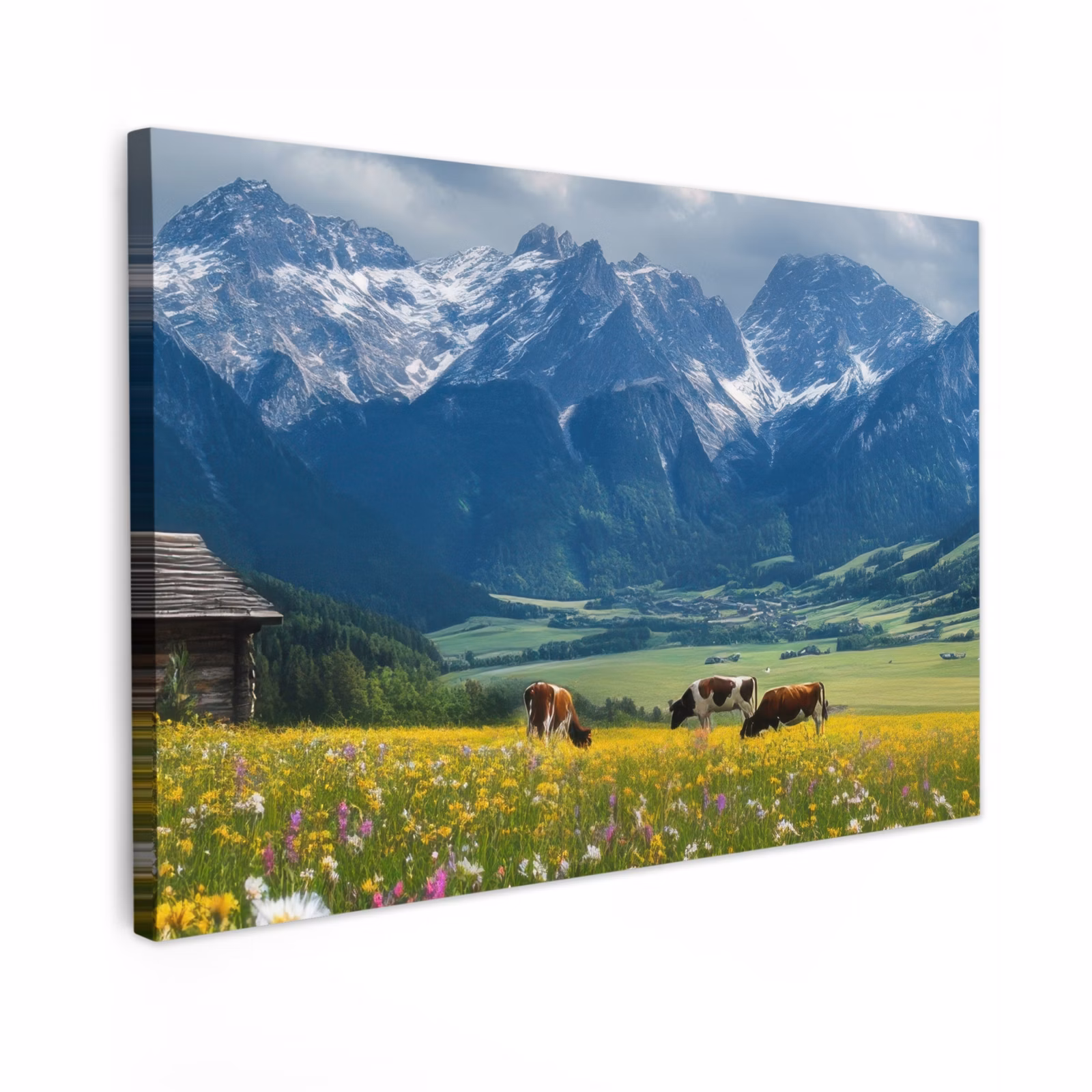 Canvas schilderij - Alpen - Weide - Bergen - Koeien — 1