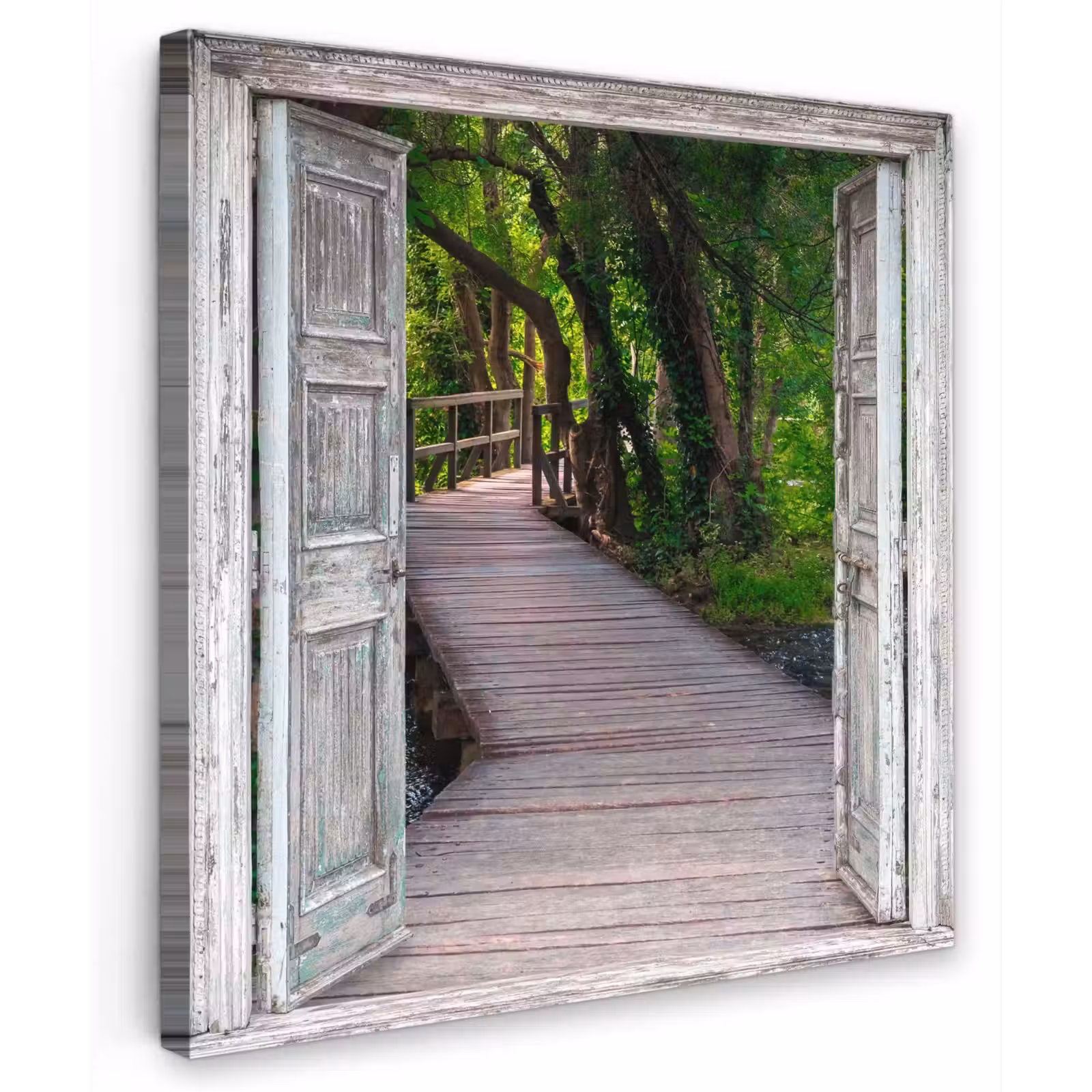 Canvas schilderij - Brug - Bos - Doorkijk — 1