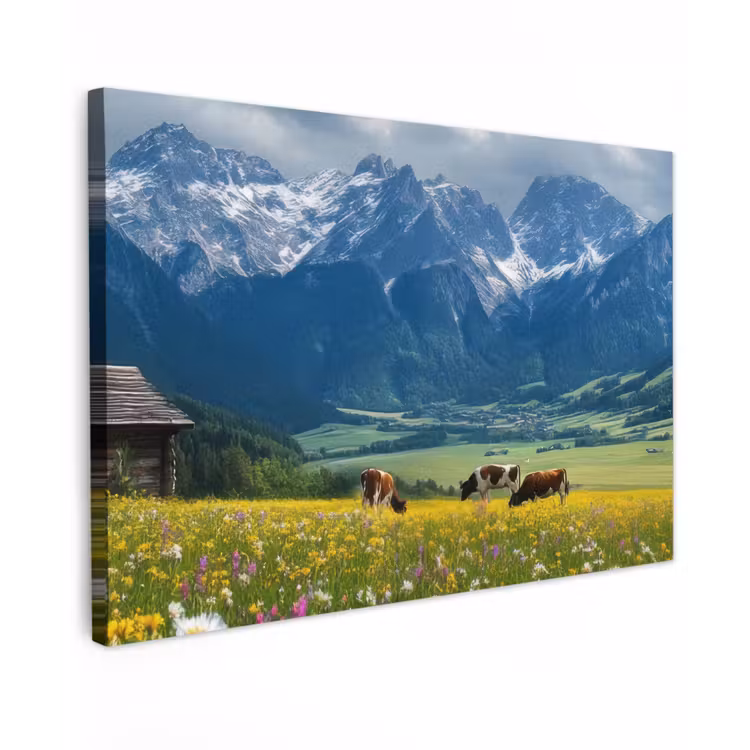 Canvas schilderij - Alpen - Weide - Bergen - Koeien — 1
