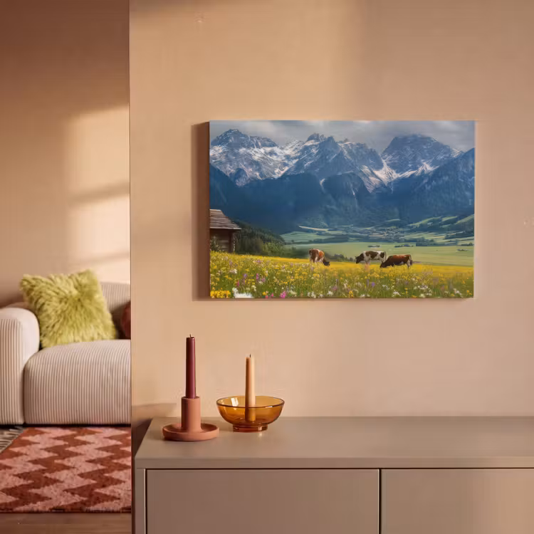 Canvas schilderij - Alpen - Weide - Bergen - Koeien — 2