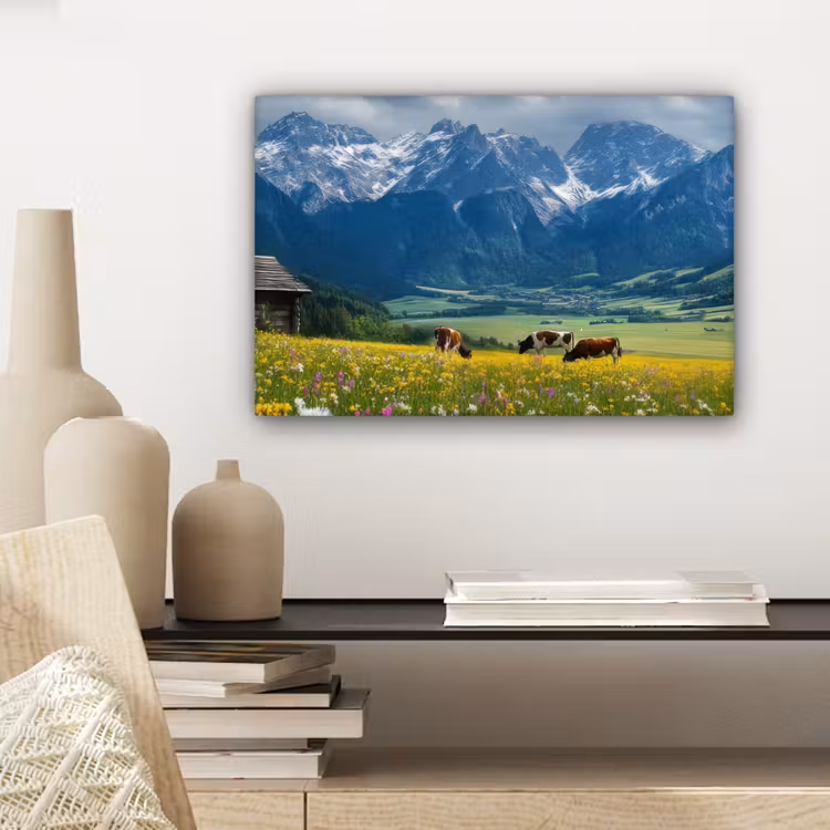 Canvas schilderij - Alpen - Weide - Bergen - Koeien — 5